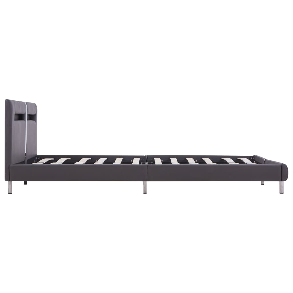 Bed Frame with LED Grey Faux Leather 150x200 cm King Size