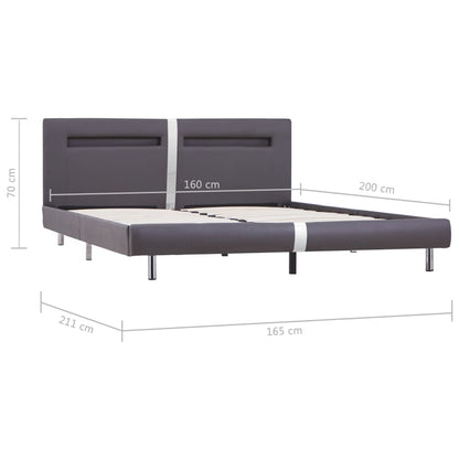 Bed Frame with LED Grey Faux Leather 150x200 cm King Size