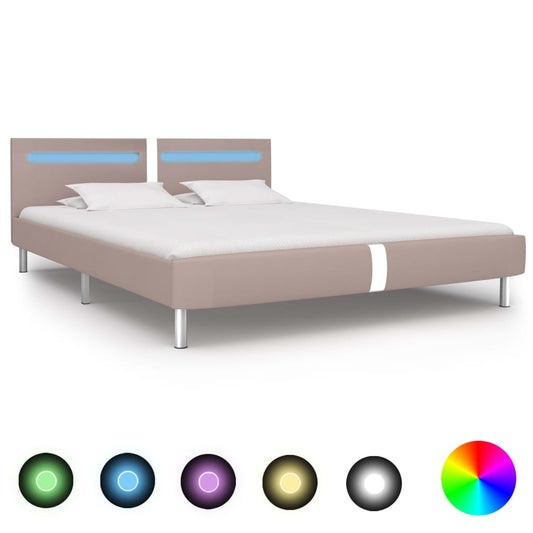 Bed Frame with LED Cappuccino Faux Leather 150x200 cm King Size