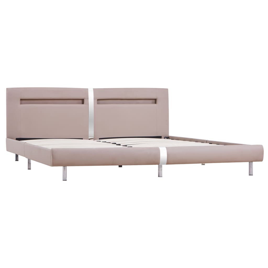 Bed Frame with LED Cappuccino Faux Leather 150x200 cm King Size