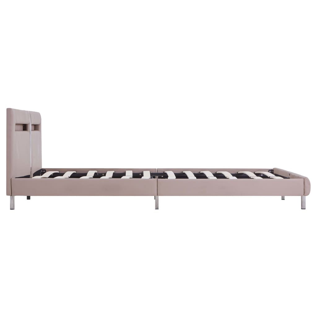 Bed Frame with LED Cappuccino Faux Leather 150x200 cm King Size