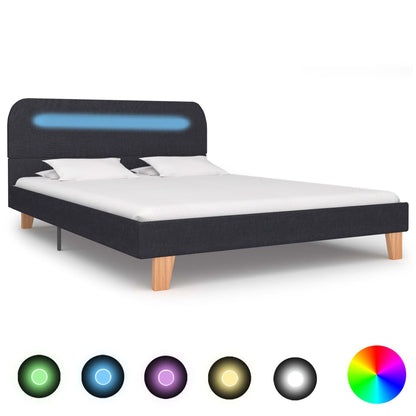 Bed Frame with LED Dark Grey Fabric 135x190 cm Double