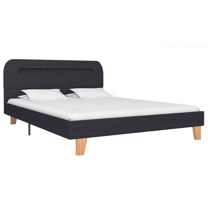 Bed Frame with LED Dark Grey Fabric 135x190 cm Double