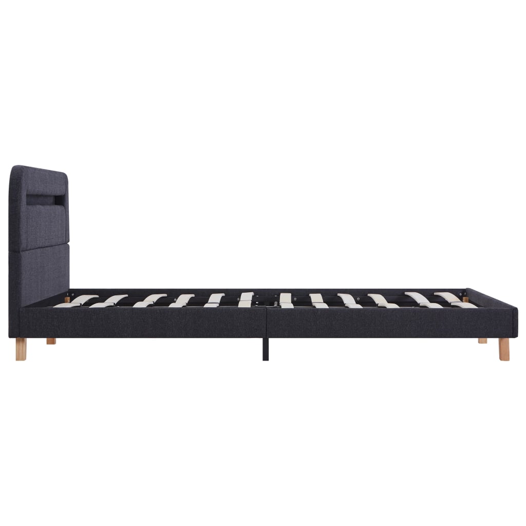 Bed Frame with LED Dark Grey Fabric 135x190 cm Double