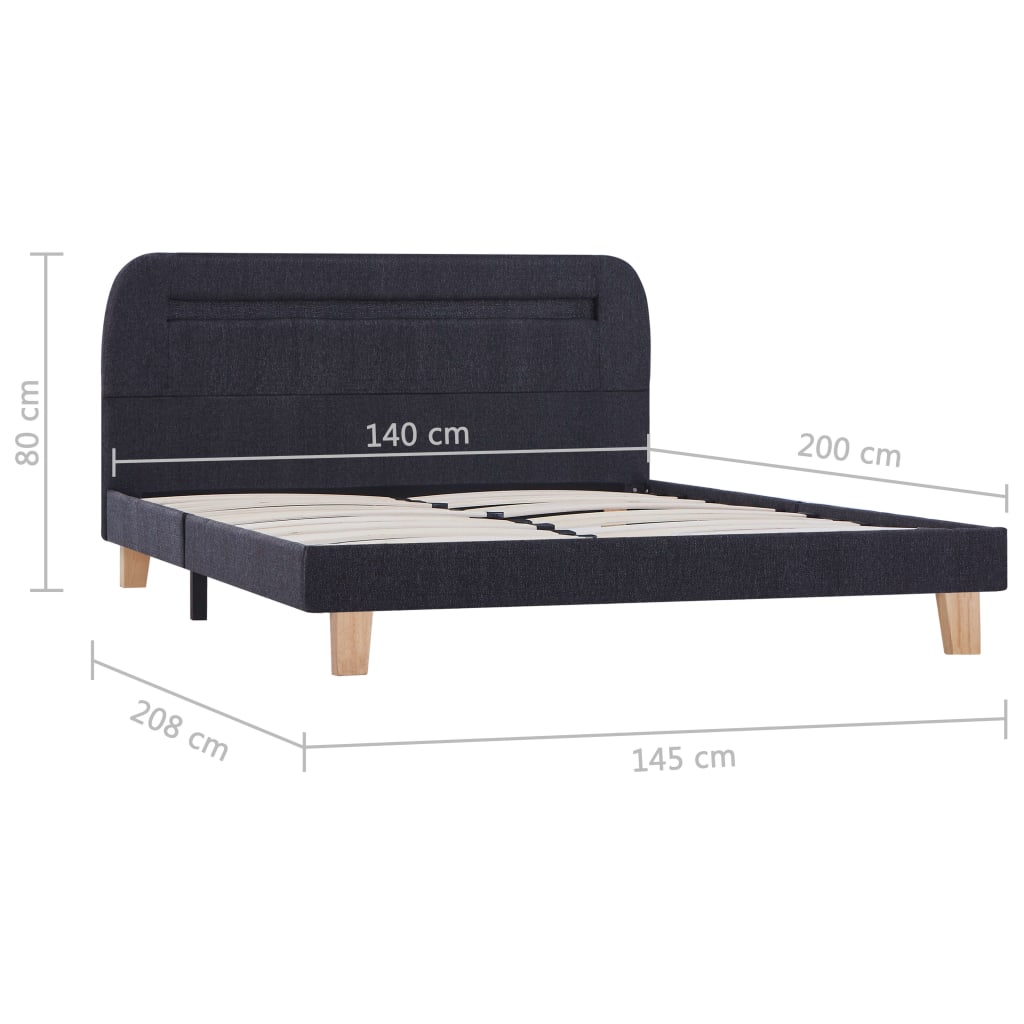 Bed Frame with LED Dark Grey Fabric 135x190 cm Double