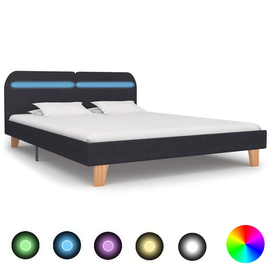 Bed Frame with LED Dark Grey Fabric 150x200 cm King Size