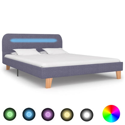 Bed Frame with LED Light Grey Fabric 135x190 cm Double