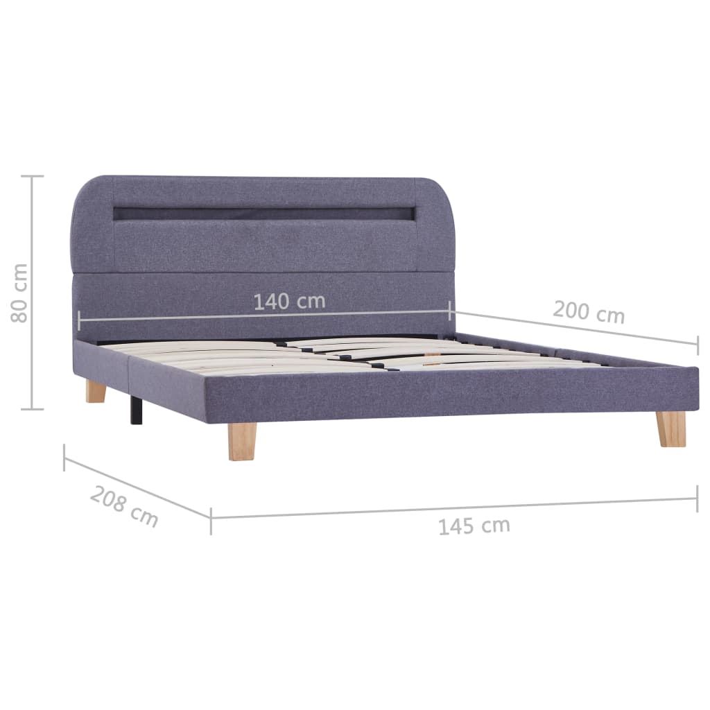 Bed Frame with LED Light Grey Fabric 135x190 cm Double