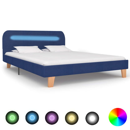 Bed Frame with LED Blue Fabric 135x190 cm Double