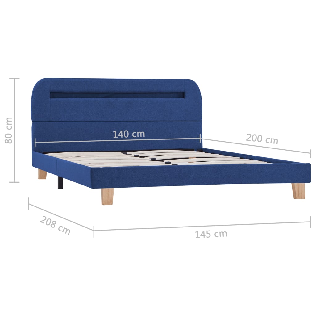 Bed Frame with LED Blue Fabric 135x190 cm Double