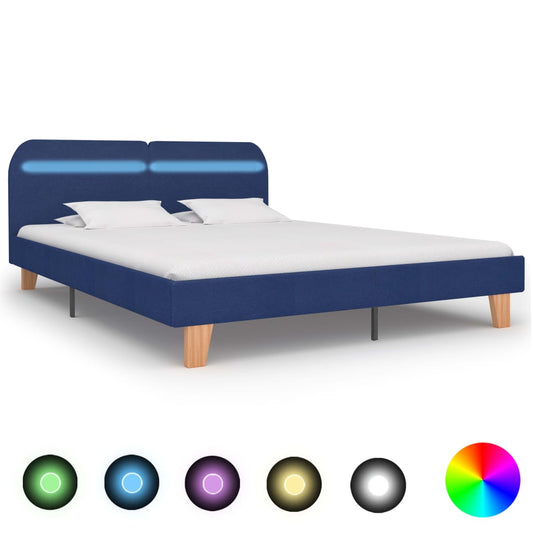 Bed Frame with LED Blue Fabric 150x200 cm King Size