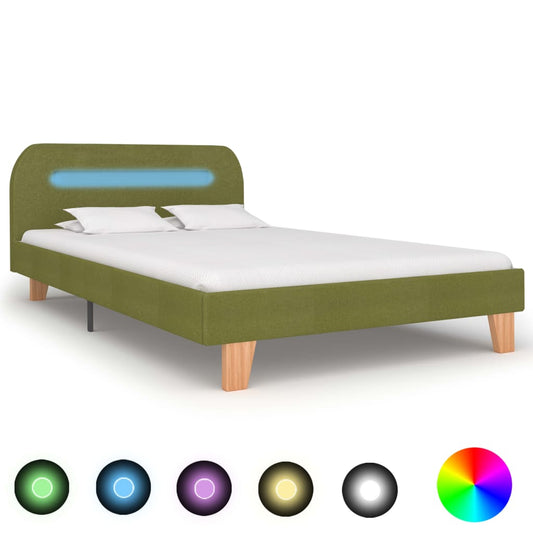 Bed Frame with LED Green Fabric 120x190 cm Small Double