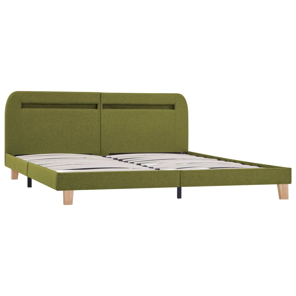 Bed Frame with LED Green Fabric 150x200 cm King Size