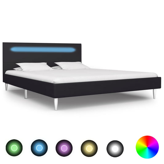 Bed Frame with LED Black Fabric 135x190 cm Double