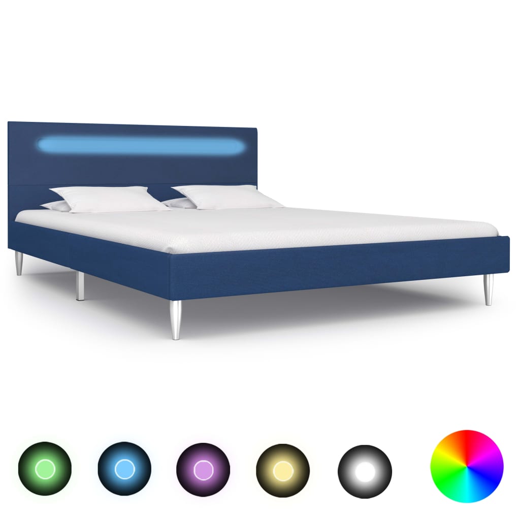 Bed Frame with LED Blue Fabric 135x190 cm Double