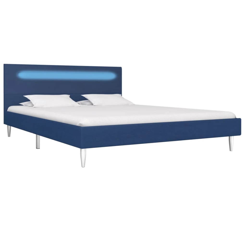 Bed Frame with LED Blue Fabric 135x190 cm Double