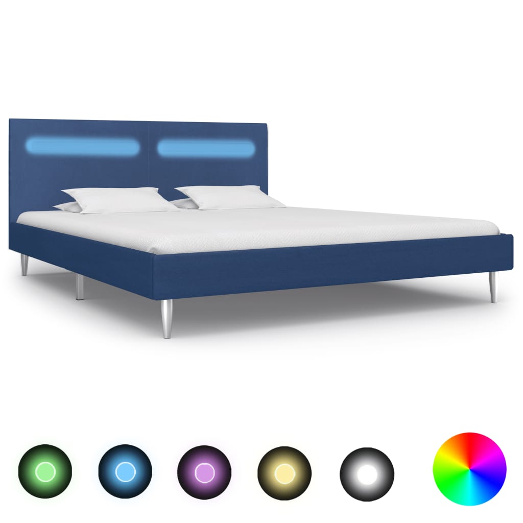 Bed Frame with LED Blue Fabric 150x200 cm King Size