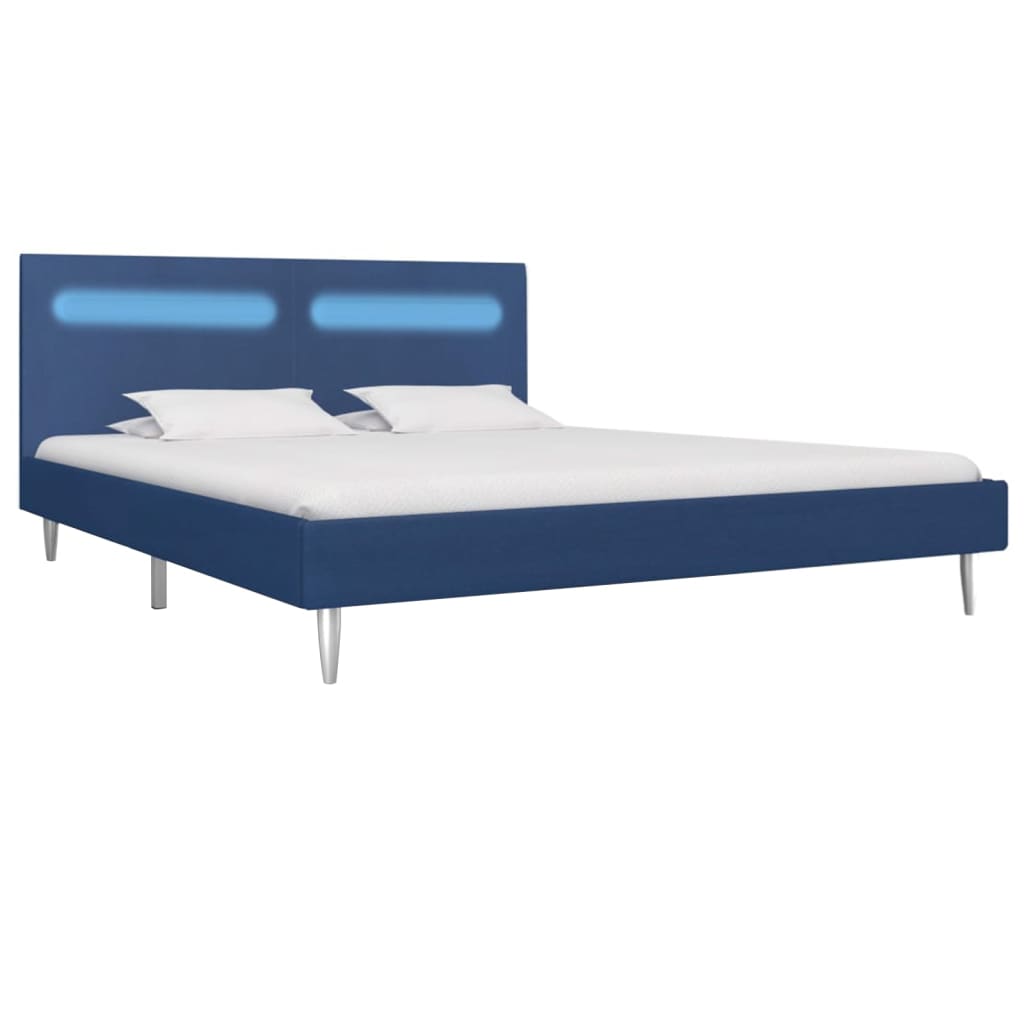 Bed Frame with LED Blue Fabric 150x200 cm King Size