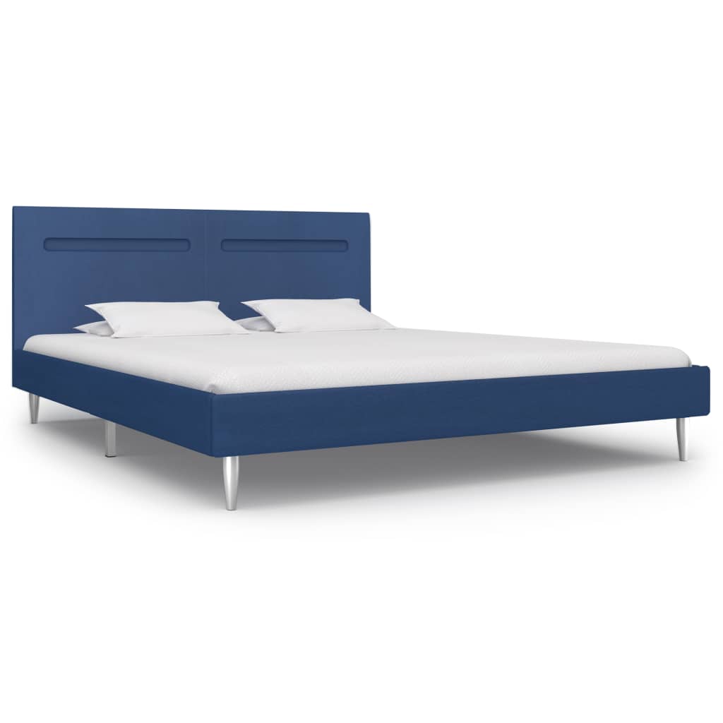 Bed Frame with LED Blue Fabric 150x200 cm King Size