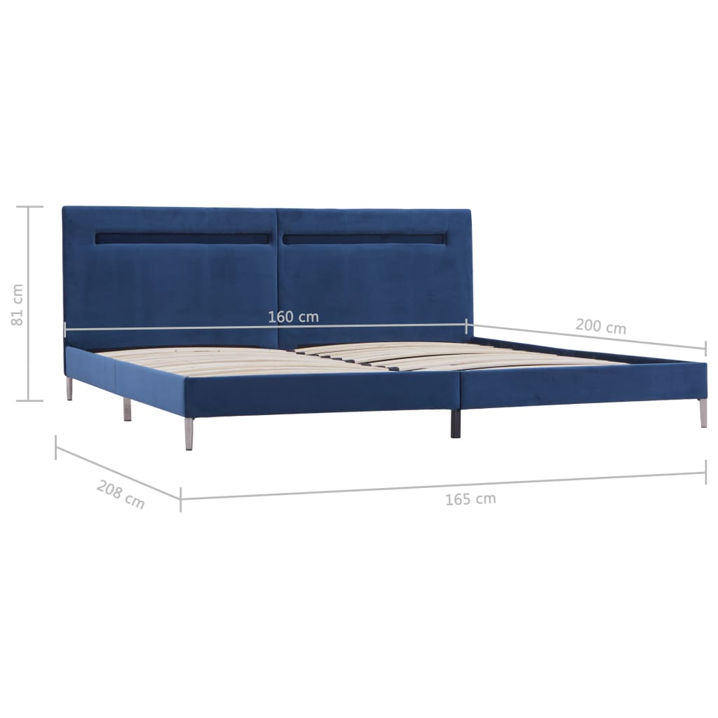 Bed Frame with LED Blue Fabric 150x200 cm King Size