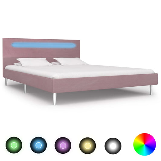 Bed Frame with LED Pink Fabric 135x190 cm Double