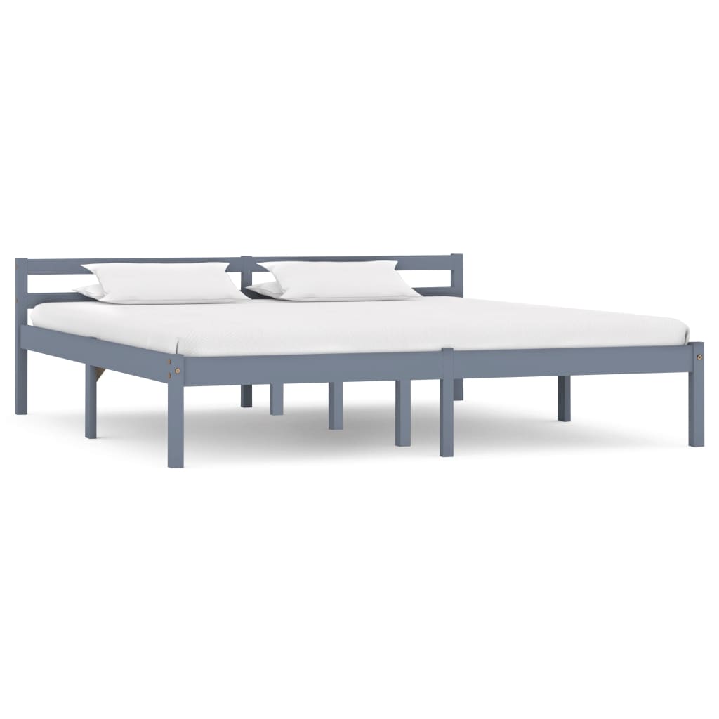 Bed Frame Grey Solid Pine Wood 160x200 cm