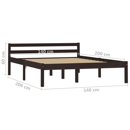 Bed Frame Dark Brown Solid Pine Wood 140x200 cm