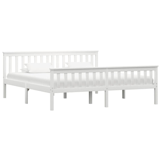 Bed Frame White Solid Pinewood 180x200 cm Super King