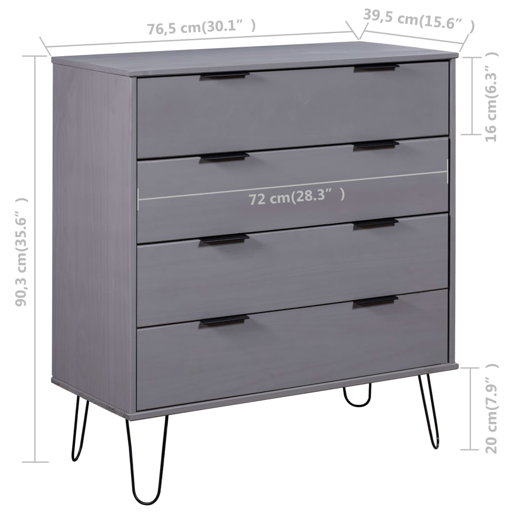 Drawer Cabinet Grey 76.5x39.5x90.3 cm Solid Pine Wood