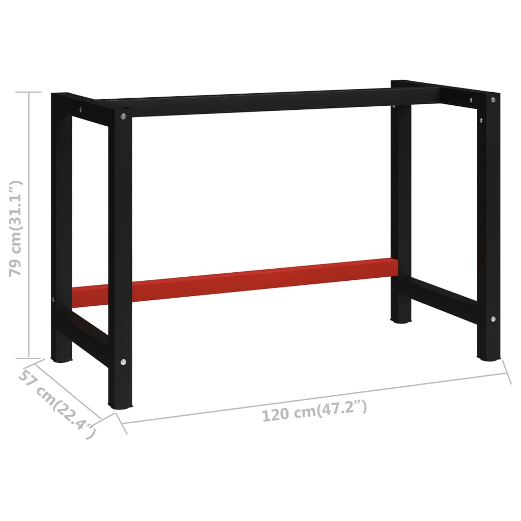 Work Bench Frame Metal 120x57x79 cm Black and Red