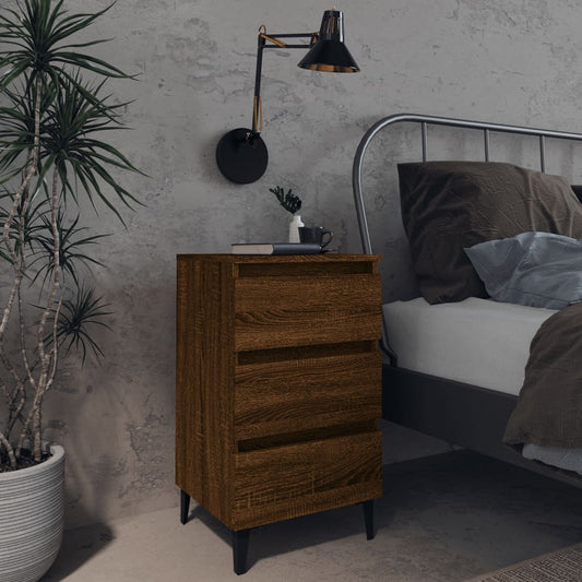 Bed Cabinets with Metal Legs 2 pcs Brown Oak 40x35x69 cm