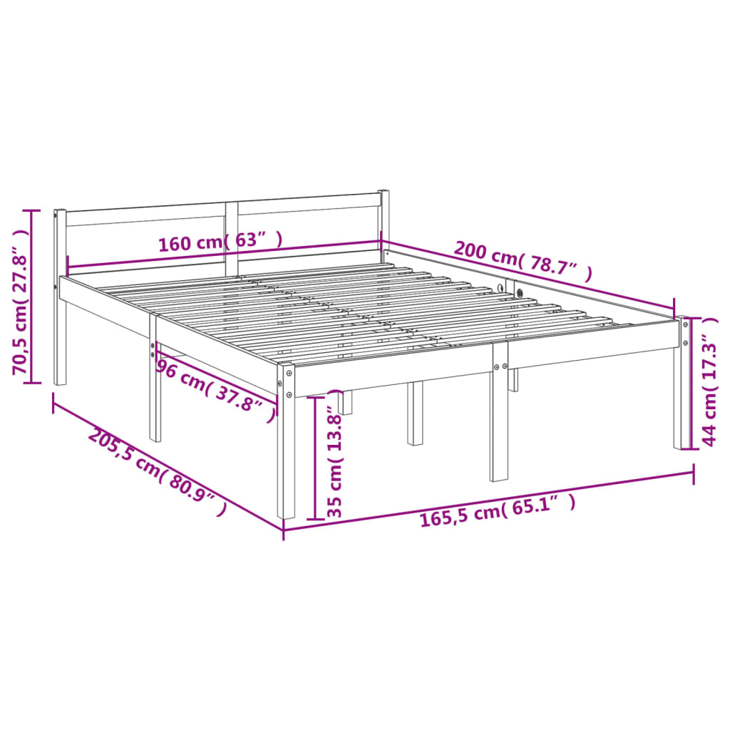 Bed Frame 160x200 cm Solid Wood Pine