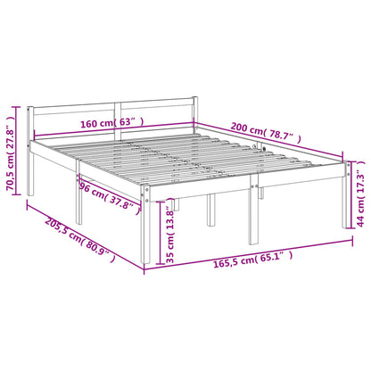 Bed Frame 160x200 cm Solid Wood Pine