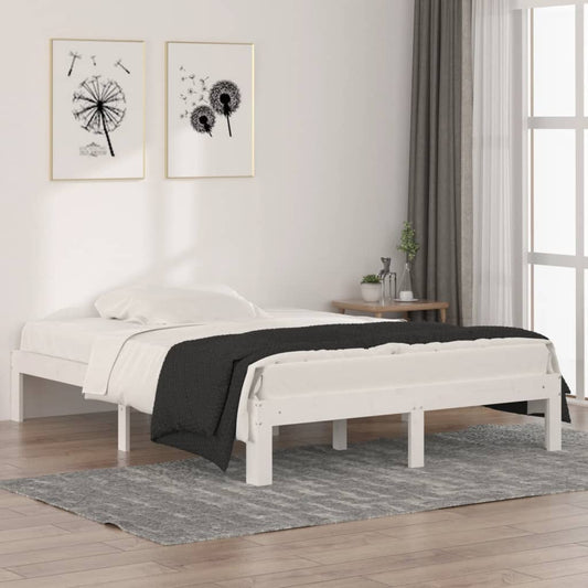 Bed Frame White Solid Wood 135x190 cm Double
