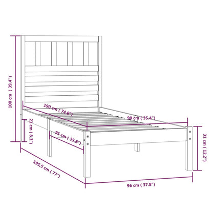 Bed Frame Black 90x190 cm Single Solid Wood Pine