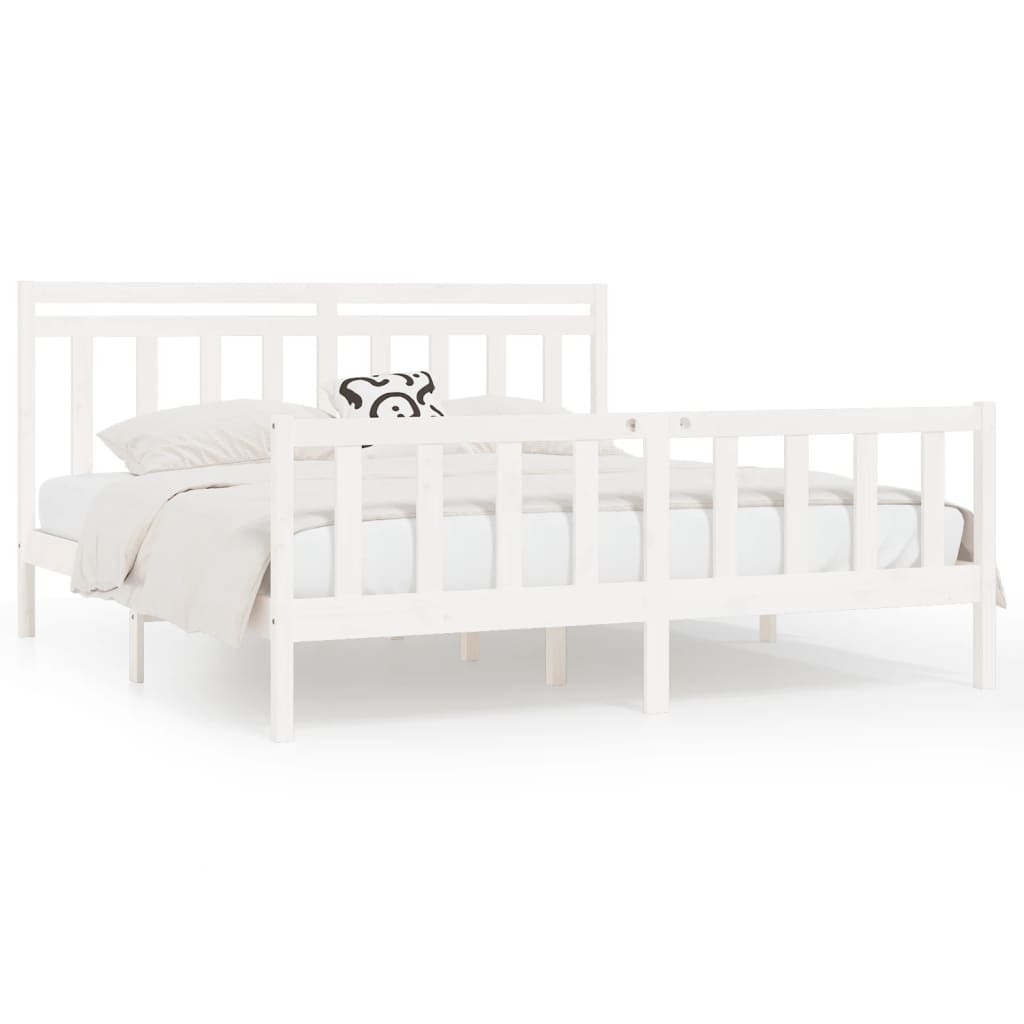 Bed Frame White Solid Wood Pine 180x200 cm Super King Size