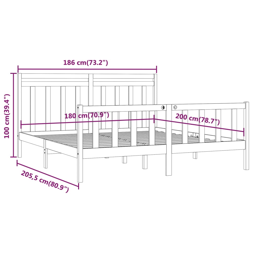 Bed Frame White Solid Wood Pine 180x200 cm Super King Size