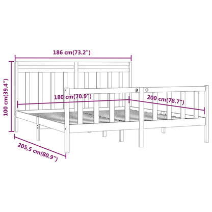 Bed Frame White Solid Wood Pine 180x200 cm Super King Size