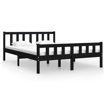 Bed Frame Black Solid Wood 135x190 cm Double