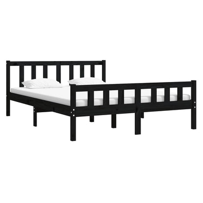 Bed Frame Black Solid Wood 135x190 cm Double