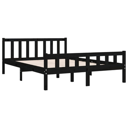 Bed Frame Black Solid Wood 135x190 cm Double