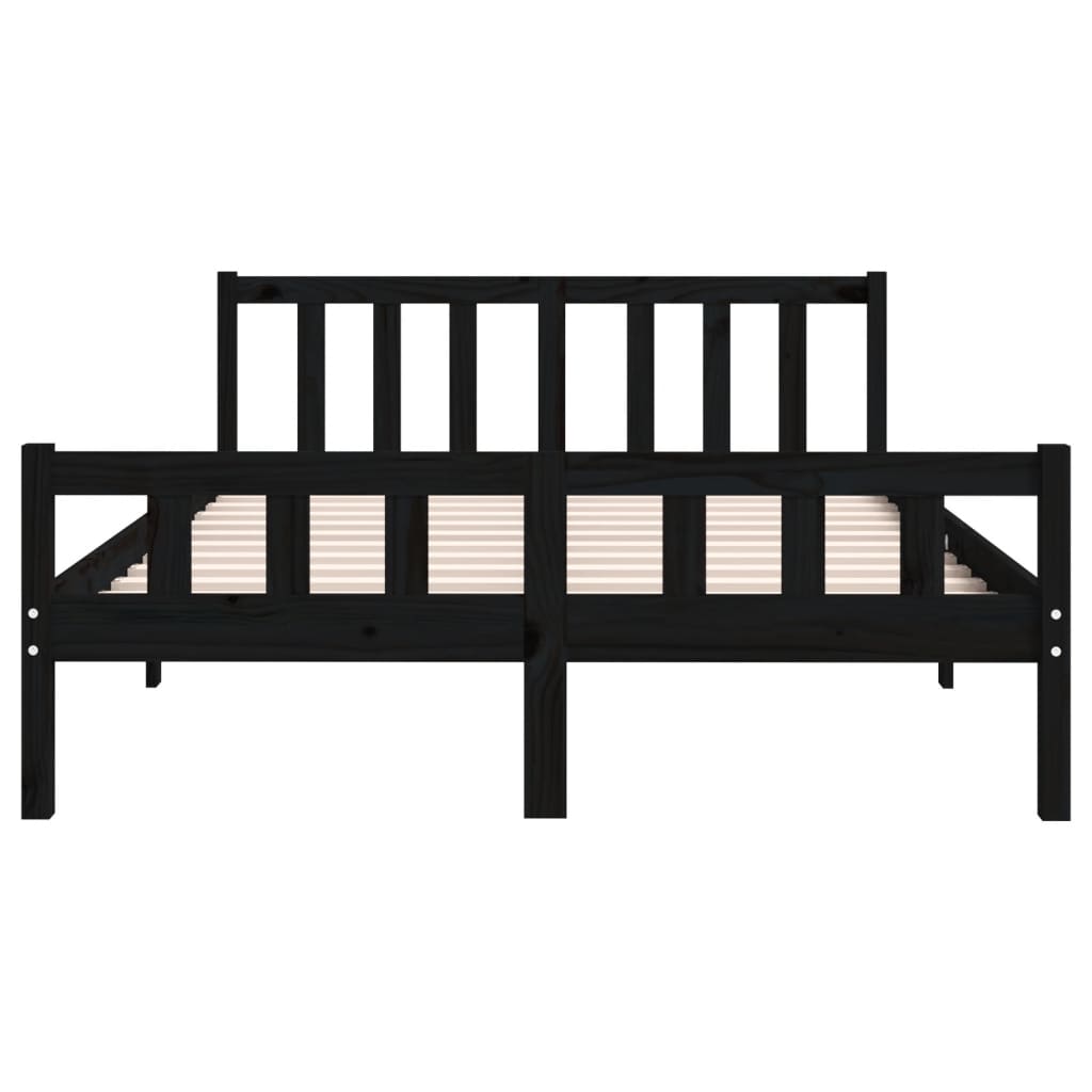 Bed Frame Black Solid Wood 135x190 cm Double