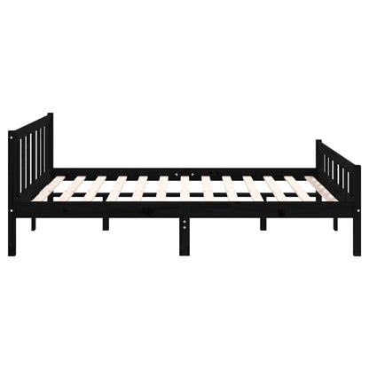 Bed Frame Black Solid Wood 135x190 cm Double