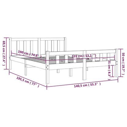 Bed Frame Black Solid Wood 135x190 cm Double