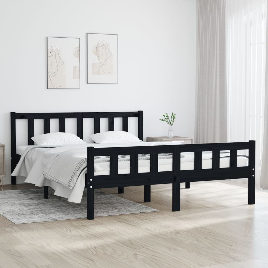 Bed Frame Black Solid Wood 135x190 cm Double