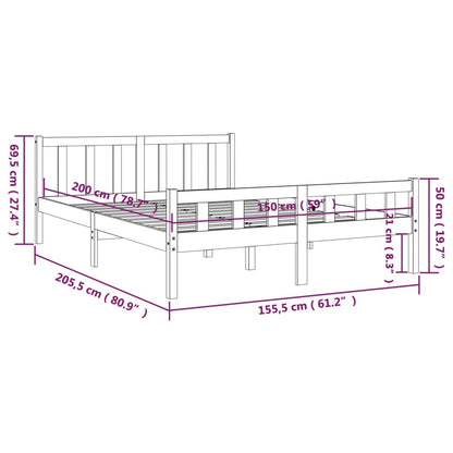 Bed Frame Honey Brown Solid Wood 150x200 cm King Size