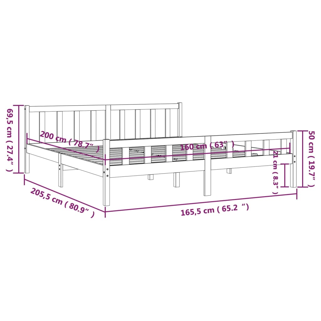 Bed Frame Honey Brown Solid Wood 160x200 cm