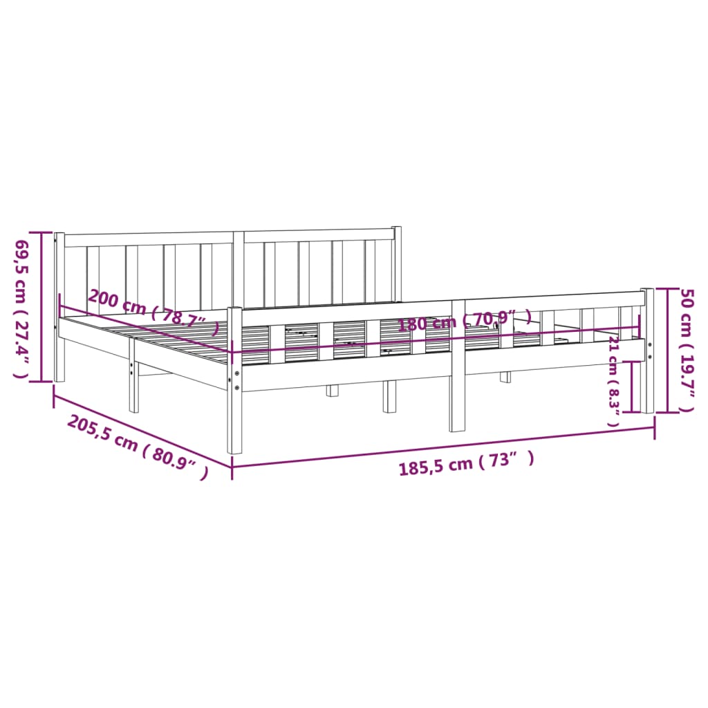 Bed Frame Honey Brown Solid Wood 180x200 cm Super King Size