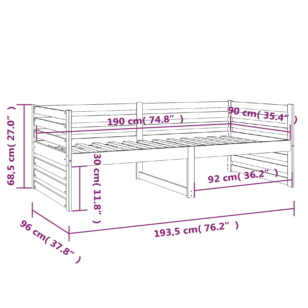 Day Bed White 90x190 cm Solid Wood Pine