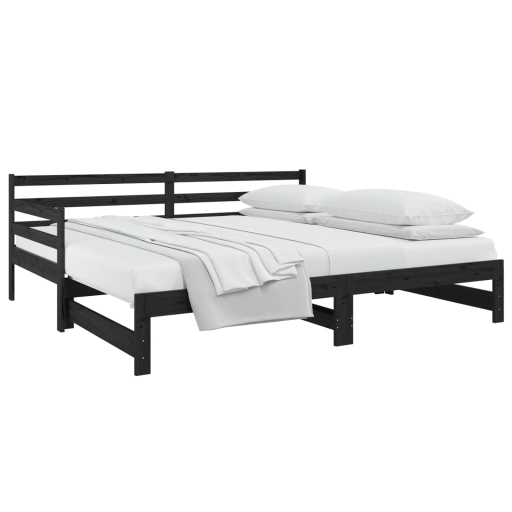 Pull-out Day Bed Black 2x(80x200) cm Solid Wood Pine